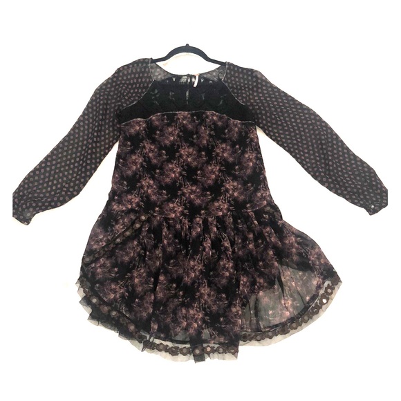 Free People Long Sleeve Printed Sheer Dress. - Picture 3 of 12